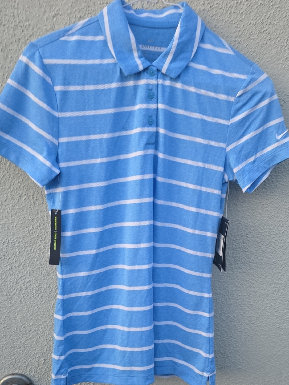 Nike Light Blue and White Striped Dri-FIT Polo